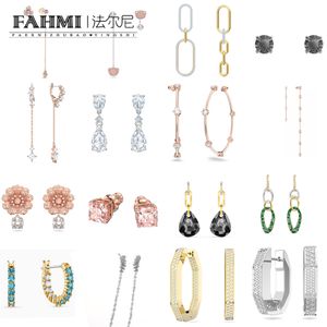 FAHMI Fashion high-end pierced earrings pink flower with diamond pear-shaped crystal hoop earrings gray ground elements, green best gift for her