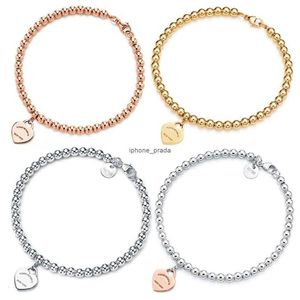 Charm Bracelets TIFF 100% 925 Silver 4mm Round Bead Love Heart-shaped Bracelet Female Thickened Bottom Plating for Girlfriend Souvenir