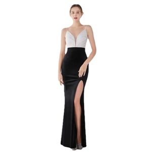 Black Women New Elegant Velvet V-Neck Floor Length Evening Dress Sexy Hight Slit Sequin Party Maxi Dress Vestidos