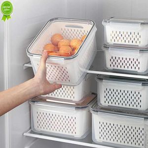 Refrigerator Organizer Fridge Storage Containers Vegetable Fruit Boxes with Drain Basket Food Freezer Pantry Kitchen Accessories