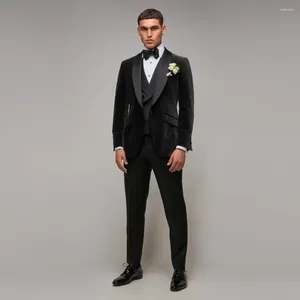 Mäns kostymer klassisk sjal lapel en knapp svart sammet för män mode 3 -stycken formell prom party bankett bröllop brudgummen tuxedo smal