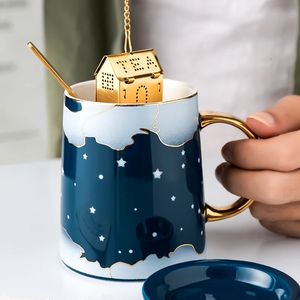 Mugs Nordic Coffee Cup Set with Mat and Lid Spoon Ceramic Milk Mug Breakfast Couple Mug Birthday Christmas Valentine's Gift Box P23 231124