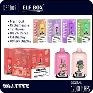 Elf Box Digital 12000 Puffs Puff 12K Einweg-Vape-E-Zigaretten, Mesh-Spule mit Display, wiederaufladbarer 500-mAh-Akku, 25 ml vorgefüllte Pods, 12 Geschmacksrichtungen, Verdampfer