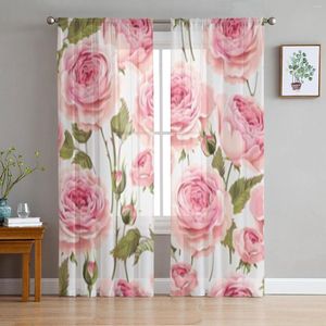 Gardinrosa rosblomma ren gardiner för vardagsrum sovrum kök tyll hem dekorativa paneler