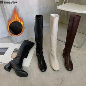 Warme Frauen lang 48 Stiefel Knie High Stiefel Damen Schuhe Plattform Dicke Absatz Leder Weiche Reißverschluss Frau Mode Winter 231124 a