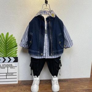 Jackets Spring And Autumn Boys' Denim Jacket Baby Coat Clothes Children's Top Tank 2 Piece 2-12 Years Old