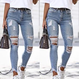 Jeans femininos 311 mulheres altas na calça bolsos azuis casuais rasgaram as calças vintage estilo jeans e