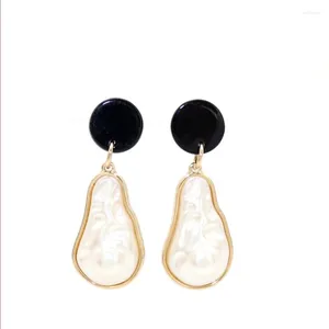 Stud Earrings Light Yellow Gold Color Irregular Shape Imitation Pearl For Women Black Resin Jewelry