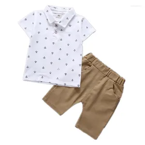 Conjuntos de roupas bebê menino roupas de verão meninos algodão navio âncora impressão lapela camisa polo shorts casuais 2 pçs crianças conjunto 1-5 anos