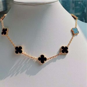 Four Leaf Clover Luxury Designer JewelryTen Flower Necklace High Version Lucky Grass V Gold Plated K Rose Lock Bone Chain Black Agate