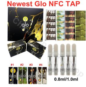 GLO Vape Cartridges Atomizers Extracts Oil Vapes Carts NFC Tap 0.8ml 1ml Oil Pyrex glass Tank 510 Atomizer Ceramic Coil Ceramic Tips magnetic display box 4 Style Empty