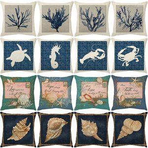 Pillow Summer Marine Style Cover 45X45 Conch Coral Shell Decorative Throw Sofa Linen Print Home Pillowcases