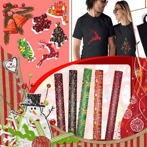 Adesivos de janela transferência de calor de natal htv ferro em pacote de grama desenho animado boneco de neve candy árvore de doces Papai Noel Padrões fofos