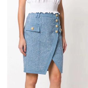 Skirt Fashion di alta qualità 2022 Designer Runway Gonna per le leoni bottoni Leone femminile Patchwork Asimmetrici Gonna in denim