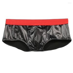 Unterhose Sexy Herren Convex Crotch Herren Unterwäsche Boyshorts Plus-Size Low-Rise Boxer Bühnenanzug Trikot Kunstlatex Leder PU