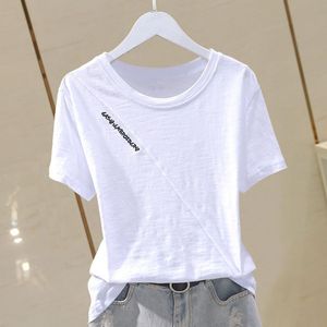 女性用TシャツスラブコットンTシャツ女性ファッションシンプルな快適なTシャツ夏のトレンド薄い半袖トップ韓国スタイルTシャツY2K服230427