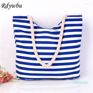 Kvällspåsar rdywbu blommorstriped duk - kvinnor avslappnad marin rese shopping hangbag med stor strand axel väska bolsa feminina b640062