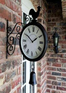 Outdoor Garden Wall Station Clock Doppelseitiger Hahn Vintage Retro Home Decor H11047201644