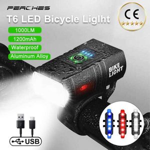 Fahrradlichter 1200LM T6 LED Fahrradlicht USB wiederaufladbare Lampe MTB Rennräder Vorder- und Hinterradlaterne Scheinwerfer Radfahren Fahrradzubehör P230427