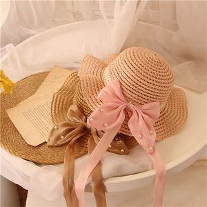 Kapaklar Şapkalar Moda Bebek Petal Sınır Saman Dokuma Şapka Güneş Koruma Kapağı Çocuklar Kızlar Prenses Ayarlanabilir Plaj Sevimli Bebek Kovası 230426
