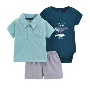 Kläderuppsättningar OEM 100% Organic Cotton 3 Piece Baby Pyjamas Kort ärm Soft Onesie Boys Girls Pyjamas Elastic