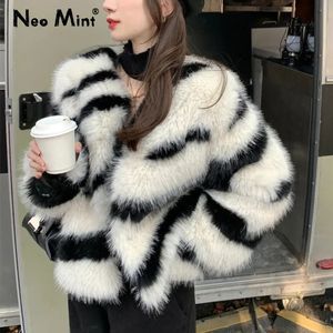 Frauen Pelz Kunstpelz Ins Chic Mädchen Flauschigen Zebra Pelzmantel Frauen Harajuku Street Fashion Casual Faux Fuchs Pelz Jacke weibliche Winter Dicke Warme Mäntel 231127