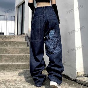 Men's Jeans American retro street loose embroidered straight-leg jeans women 2021 new casual all-match high-waist mopping wide-leg trousers T231127