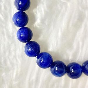 Strand ZHEN-D Gioielli Cianite naturale Bracciale con perline rotonde in cristallo blu di alta qualità Splendido regalo di compleanno di San Valentino per uomo donna