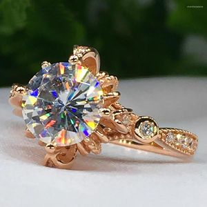 Cluster Rings 14K Au585 Yellow Gold Women Wedding Party Engagement Ring 1 2 3 4 5 Round Moissanite Diamond Crown Flower Bud Elegant