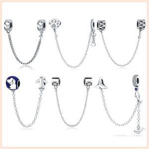 925 charm beads accessories fit pandora charms jewelry Cat Paw Bone Safety Chain Bead