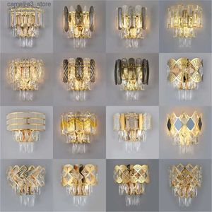 Wall Lamps Europe Style Crystal Wall Lamp Luxury Gold Candle Grey Crystal Wall Sconces for Bathroom Vanity Lights Living Dining Room Q231127