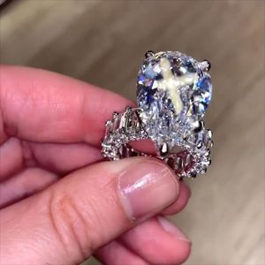 Rulalei Brand Wedding Rings Luxury Jewelry 925 Sterling Silver Large Pear Cut 5A Cubic Zircon CZ Diamond Gemstones Party Elegant Eternity Women Engerange Ringセット