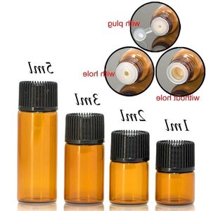 1ml 2ml 3ml 5ml Amber Glasses Bottle with Plastic Lid Insert Essential Oil Glass Vials Perfume Sample Test Bottles Rxgbw