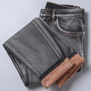 Jeans da uomo 2023 marca autunno inverno caldo floccato morbido uomo attività in pile nero blu grigio colori