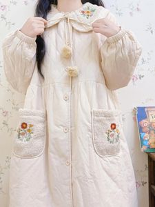 Женские плащи Mori, кружевное пальто с кукольным воротником и вышивкой, повседневная свободная куртка, женская