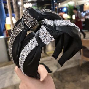Glitter Knotted Headband For Women Rhinestone Crystal Ladies Hairband Hair Hoop Solid Color Satin Twisted Bezel Accessories