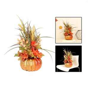 Flores decorativas Halloween Abóbora artificial com arranjo floral de peça central