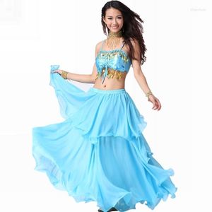 Scen Wear Women's Belly Dance Costume Suit (Sequined Strap Topps Spiral Cake Kjol) 2st/Set Dancing Clothes