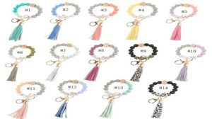 UPS Ship Silicone Pärled Bangle Keychain Party Favor With Tassel For Women Party Favor Wristlet Key Ring Armband7807805