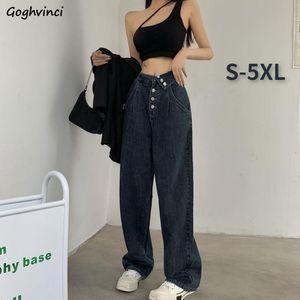 Jeans Weitbein Jeans S5XL Frauen Lose hoher Taillenknopf Streetwear Retro coole blaue Baggy Mujer Ins bf Chic Design Teenager junger Mädchen