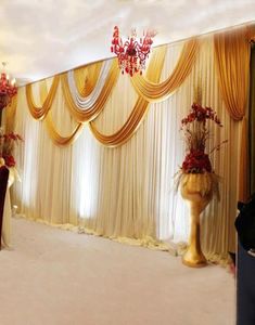 パーティーデコレーションタンメルー3x6m豪華な結婚式の背景カーテンホワイトバックグラウンドドレープゴールドとスパンコールスワッグプリーツイベントホームDE1693398