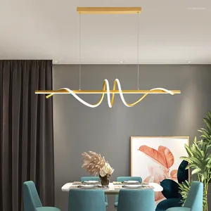 Lampy wiszące nowoczesne długie obrotowe lampa LED ze zdalnym kontrolą złoto do jadalni stolik kawowy stolik kawy Dekor