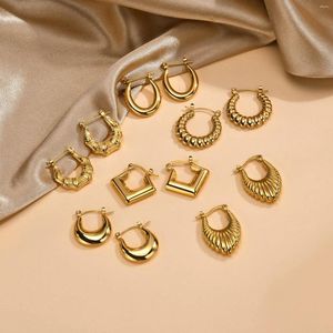 Hoop Earrings Stainless Steel Chic Grid Geometry Huggie Women Christmas Gold Plated Tarnish Free Trendy Aretes De Mujer