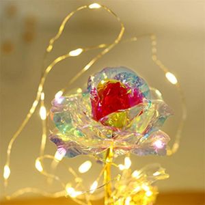 Fiori decorativi colorati 24K foglia oro fiore colore imitazione immortale copertura in vetro rosa led confezione regalo con luce