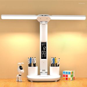 Tischlampen LED-Schreibtischlampe USB dimmbar Touch faltbar mit Kalender Temperaturuhr Nachtlicht zum Studieren Lesen 3200mAh