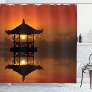 Curtains Balinese Shower Curtain Sunset in Bali Beach Bungalow Reflection Horizon Summer Cloudscape Fabric Bathroom Decor Set with Hooks