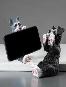 Mobiltelefoninnehavare Schnauzer Animal Figures Desk Tillbehör Tabelldekorationsfigurer för inre ornament för heminredning 21687075