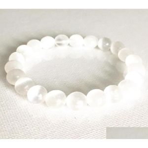 MG0812 in rilievo 8 mm bracciale in pietra di selenite autentica semplicemente design Chakra Crown Chakra Womens Reiki Yoga Mala Braccialetta8010396 Delivery Delive J Dh2ay