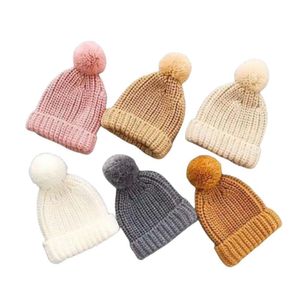 Ins flickor stickade ull hatt vinter nya barn virkning stickad godis färg pompom hatt barn stor pompom beanie vinter barn stickade varma mössor a5617