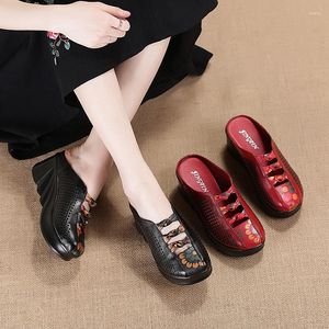 Cut-outs Summer Fashion Women Shoes 2024 Slippers 169 Closed Toe Wedge Sandals Genuine Leather Lady Slides Woman 245 349